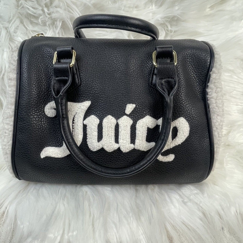 Juicy Couture Black/Off White Sherpa Flashback Top Handle Speedy Handbag Medium